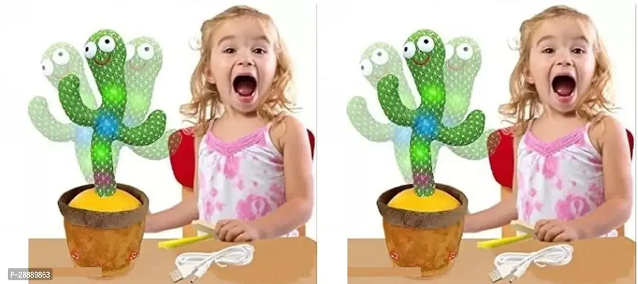 Dancing Cactus Talking Toy, Cactus Plush Rechargeable Toy, Wriggle and Singing Recording Repeat What You Say Funny Education Toys for Babies Children Playing, Home Decorate Pack of 2