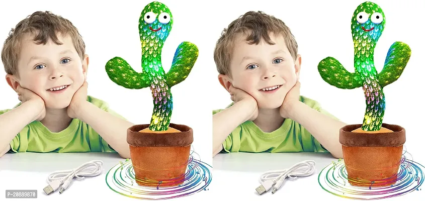 Dancing Cactus Talking Toy, Cactus Plush Rechargeable Toy, Wriggle and Singing Recording Repeat What You Say Funny Education Toys for Babies Children Playing, Home Decorate Pack of 2