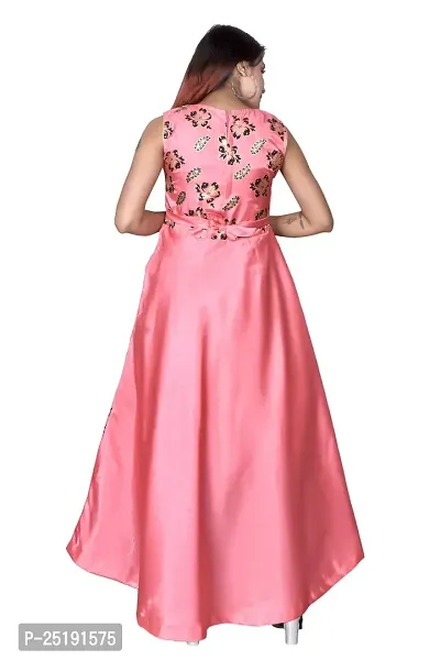 M.R.A Fashion Beautiful New Satin Anarkali Bridal Gown for Girls Fowler Print-thumb4