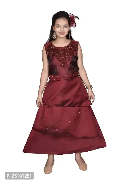 M.R.A Fashion Satin Gown Dress for Girls-thumb0