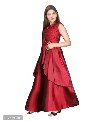 M.R.A Fashion Beautiful New Satin Anarkali Bridal Gown for Girls (5-6 Years, Red)-thumb3