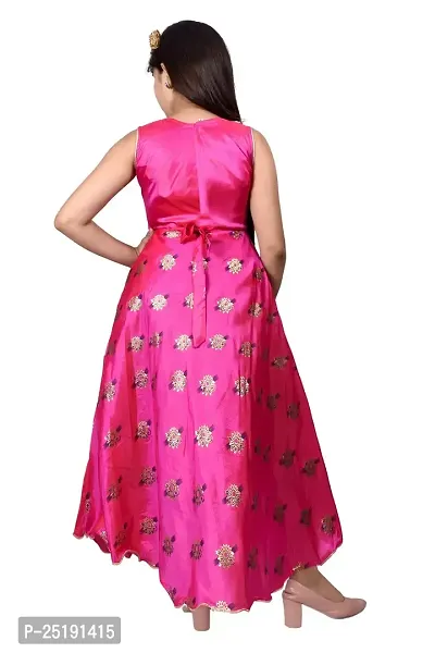 M.R.A Fashion Girls Rayon Digital Printed Anarkali Long Gown (4-5 Years, Pink)-thumb4