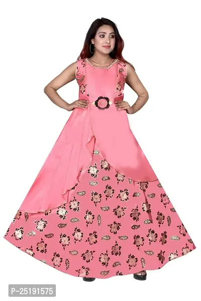 M.R.A Fashion Beautiful New Satin Anarkali Bridal Gown for Girls Fowler Print-thumb0