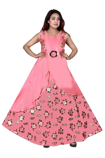 M.R.A Fashion Beautiful New Satin Anarkali Bridal Gown for Girls Fowler Print