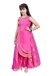 M.R.A Fashion Girls Rayon Digital Printed Anarkali Long Gown (4-5 Years, Pink)-thumb2