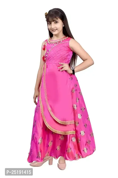 M.R.A Fashion Girls Rayon Digital Printed Anarkali Long Gown (4-5 Years, Pink)-thumb3