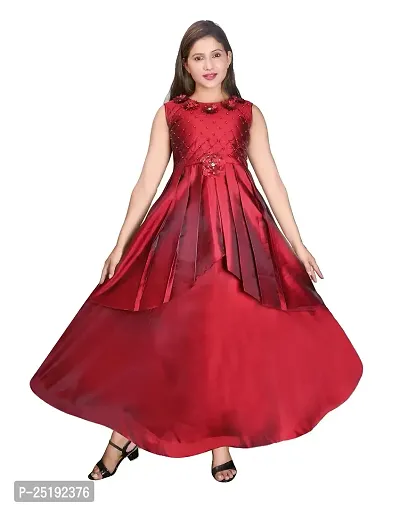 M.R.A Fashion Beautiful New Satin Anarkali Bridal Gown for Girls (4-5 Years, Red)-thumb0