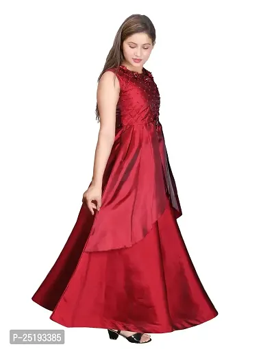 M.R.A Fashion Beautiful New Satin Anarkali Bridal Gown for Girls (5-6 Years, Red)-thumb2