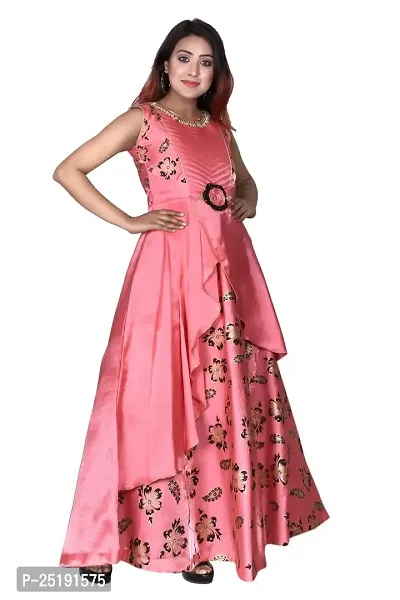 M.R.A Fashion Beautiful New Satin Anarkali Bridal Gown for Girls Fowler Print-thumb2