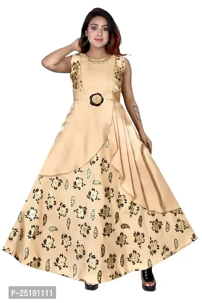 M.R.A Fashion Beautiful New Satin Anarkali Bridal Gown for Girls Fowler Print-thumb0