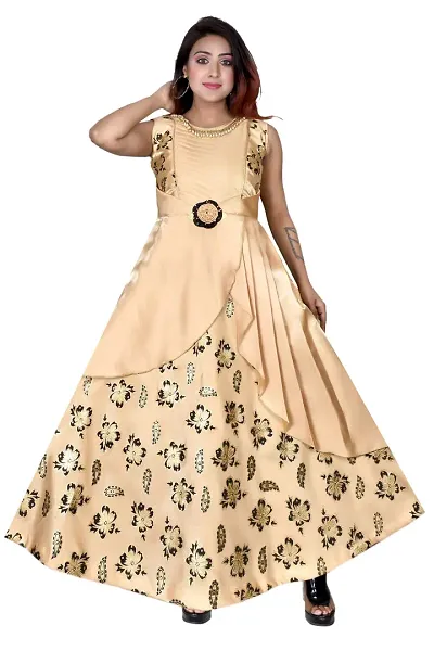 M.R.A Fashion Beautiful New Satin Anarkali Bridal Gown for Girls Fowler Print