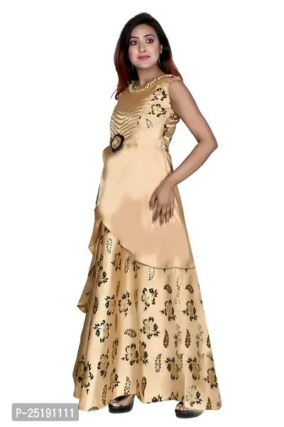 M.R.A Fashion Beautiful New Satin Anarkali Bridal Gown for Girls Fowler Print-thumb3