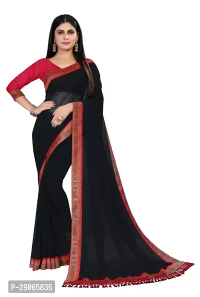 Stylish Georgette Black Printed Saree with Blouse piece-thumb0