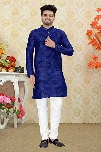 Angel Sales Men's Jacquard Straight Desginer Kurta for Festival Function Wear (Navy Blue) - 002-thumb4