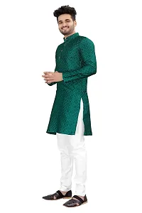 Angel Sales Men's Jacquard Straight Desginer Kurta for Festival Function Wear (Turquoise) - 009-thumb2