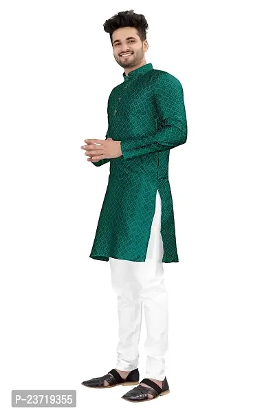 Angel Sales Men's Jacquard Straight Desginer Kurta for Festival Function Wear (Turquoise) - 009-thumb3