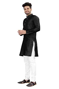 Angel Sales Men's Jacquard Straight Desginer Kurta for Festival Function Wear (Black) - 004-thumb1