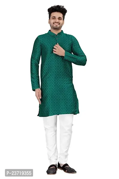 Angel Sales Men's Jacquard Straight Desginer Kurta for Festival Function Wear (Turquoise) - 009