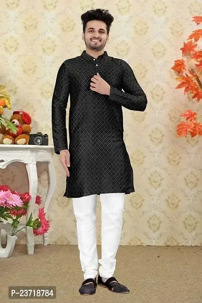 Angel Sales Men's Jacquard Straight Desginer Kurta for Festival Function Wear (Black) - 004-thumb5