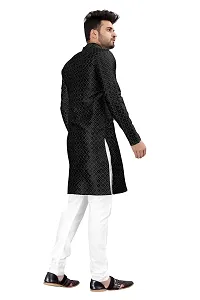 Angel Sales Men's Jacquard Straight Desginer Kurta for Festival Function Wear (Black) - 004-thumb3