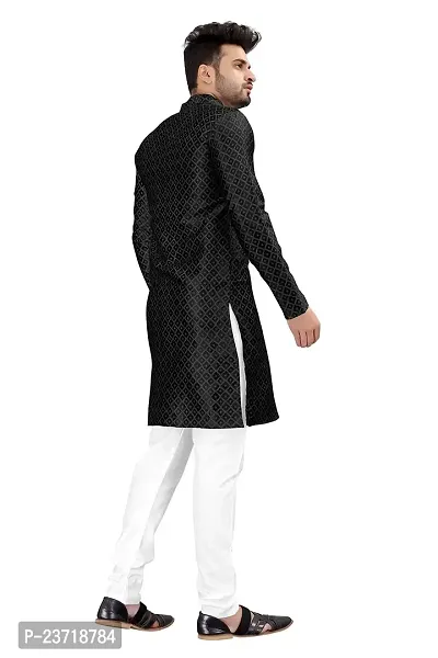 Angel Sales Men's Jacquard Straight Desginer Kurta for Festival Function Wear (Black) - 004-thumb4