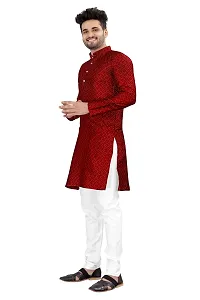 Angel Sales Men's Jacquard Straight Desginer Kurta for Festival Function Wear (Red) - 006-thumb2