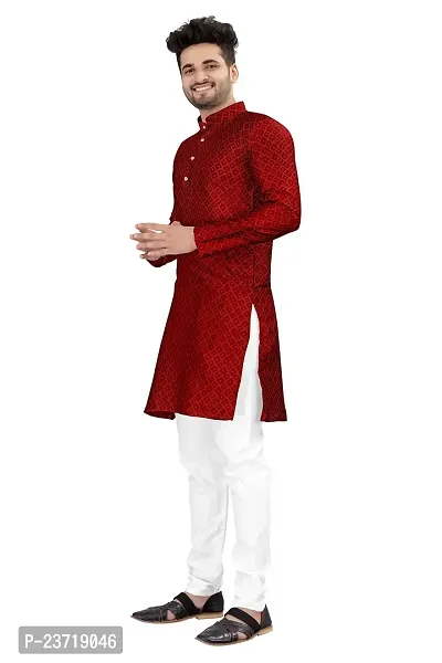 Angel Sales Men's Jacquard Straight Desginer Kurta for Festival Function Wear (Red) - 006-thumb3