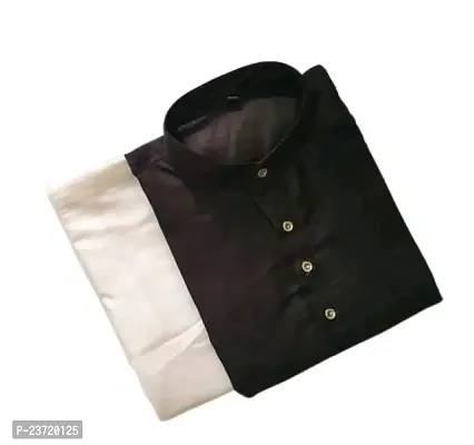 Angel Sales Men's Cotton Blend Plain Straight Kurta With Pyjama Set (Black  White); Size: Small