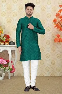 Angel Sales Men's Jacquard Straight Desginer Kurta for Festival Function Wear (Turquoise) - 009-thumb4