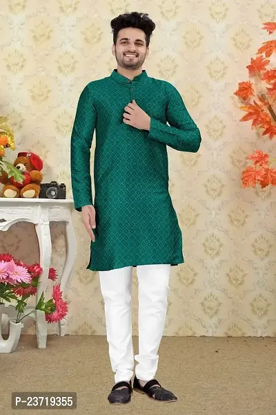 Angel Sales Men's Jacquard Straight Desginer Kurta for Festival Function Wear (Turquoise) - 009-thumb5