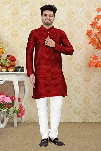 Angel Sales Men's Jacquard Straight Desginer Kurta for Festival Function Wear (Red) - 006-thumb4