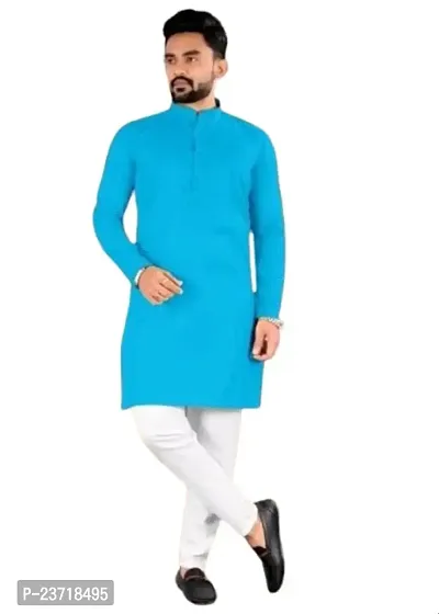 Angel Sales Men's Cotton Blend Plain Straight Kurta