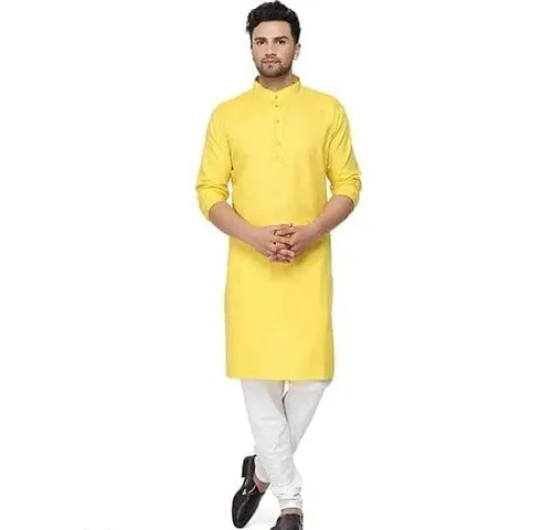 Angel Sales Men's Cotton Blend Plain Straight Kurta