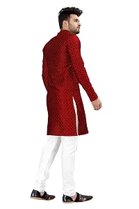 Angel Sales Men's Jacquard Straight Desginer Kurta for Festival Function Wear (Red) - 006-thumb3