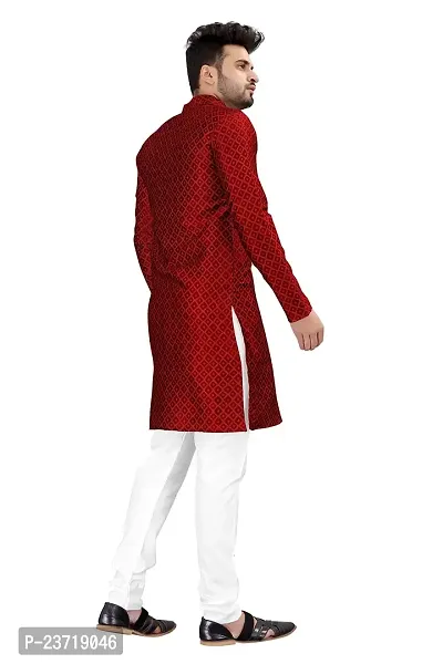 Angel Sales Men's Jacquard Straight Desginer Kurta for Festival Function Wear (Red) - 006-thumb4