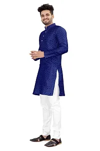 Angel Sales Men's Jacquard Straight Desginer Kurta for Festival Function Wear (Navy Blue) - 002-thumb2