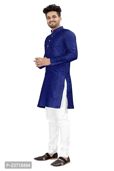 Angel Sales Men's Jacquard Straight Desginer Kurta for Festival Function Wear (Navy Blue) - 002-thumb3