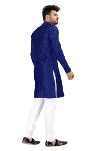 Angel Sales Men's Jacquard Straight Desginer Kurta for Festival Function Wear (Navy Blue) - 002-thumb3