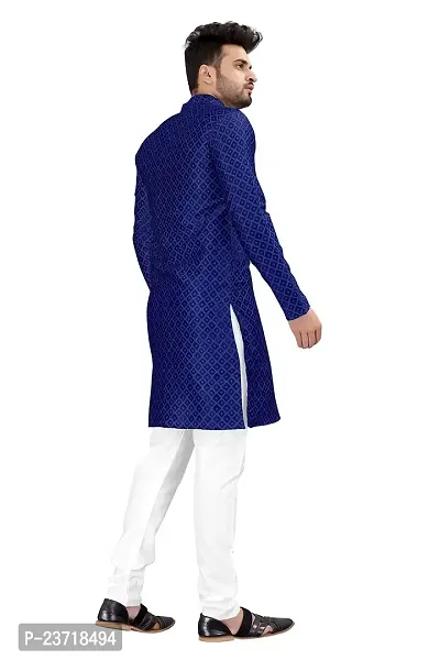 Angel Sales Men's Jacquard Straight Desginer Kurta for Festival Function Wear (Navy Blue) - 002-thumb4