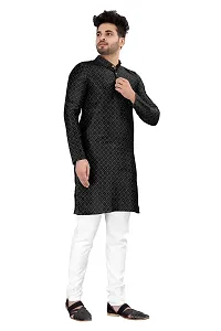 Angel Sales Men's Jacquard Straight Desginer Kurta for Festival Function Wear (Black) - 004-thumb2