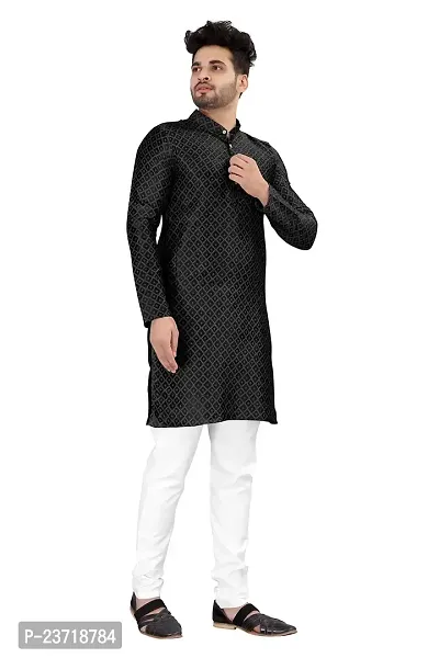 Angel Sales Men's Jacquard Straight Desginer Kurta for Festival Function Wear (Black) - 004-thumb3