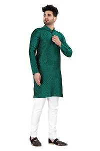 Angel Sales Men's Jacquard Straight Desginer Kurta for Festival Function Wear (Turquoise) - 009-thumb1