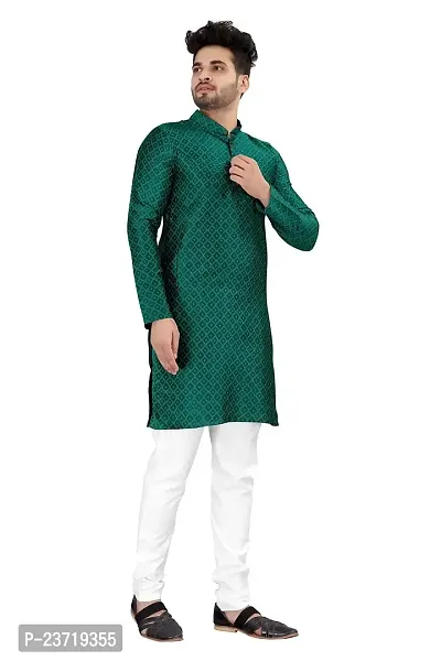 Angel Sales Men's Jacquard Straight Desginer Kurta for Festival Function Wear (Turquoise) - 009-thumb2