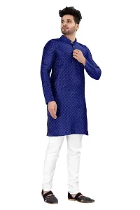 Angel Sales Men's Jacquard Straight Desginer Kurta for Festival Function Wear (Navy Blue) - 002-thumb1