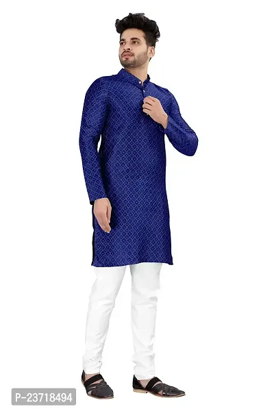 Angel Sales Men's Jacquard Straight Desginer Kurta for Festival Function Wear (Navy Blue) - 002-thumb2