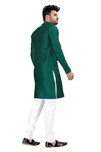 Angel Sales Men's Jacquard Straight Desginer Kurta for Festival Function Wear (Turquoise) - 009-thumb3