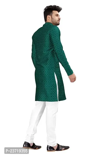 Angel Sales Men's Jacquard Straight Desginer Kurta for Festival Function Wear (Turquoise) - 009-thumb4