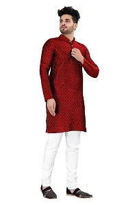 Angel Sales Men's Jacquard Straight Desginer Kurta for Festival Function Wear (Red) - 006-thumb1