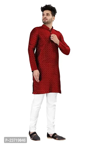 Angel Sales Men's Jacquard Straight Desginer Kurta for Festival Function Wear (Red) - 006-thumb2