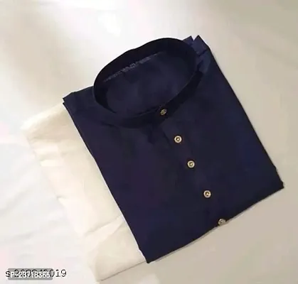 Angel Sales Men's Cotton Blend Plain Straight Kurta With Pyjama Set-thumb2